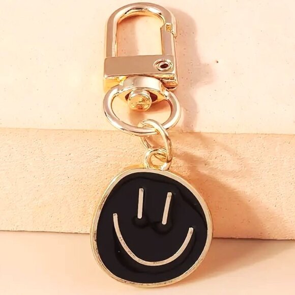 Smiley Face Happy Bag Charm Purse Enamel Keychain Clip Swivel Y2K Retro Kind - Picture 4 of 5